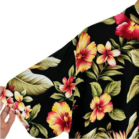 Go Barefoot Hawaiian Shirt Made In USA Black Floral Print Single Stitch Size 3XL - Picture 10 of 15